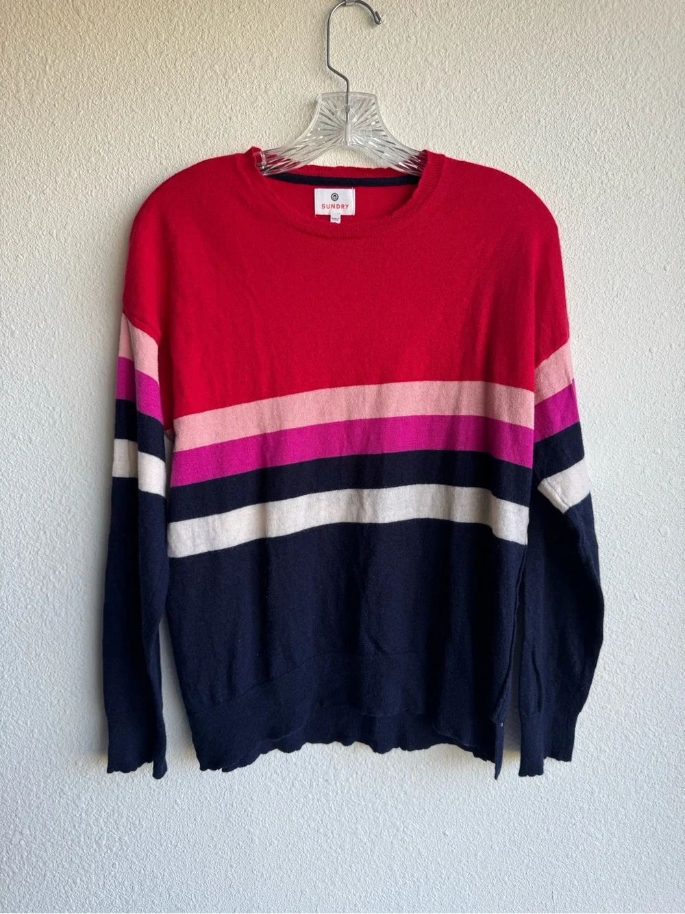 Sundry cashmere wool striped lightweight crew neck sweater size XS